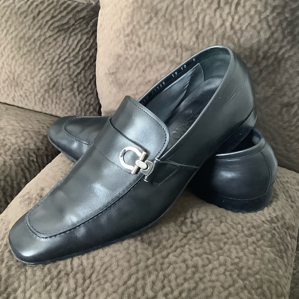 Salvatore Ferragamo Black Leather Loafers, Size 10
